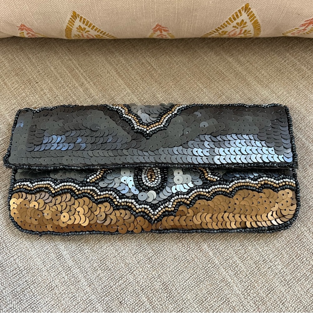 K.C. MALHAN Sequin Beaded Clutch Evening Bag.